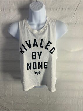 RIVALED BY NONE White Graphic Muscle Tee
